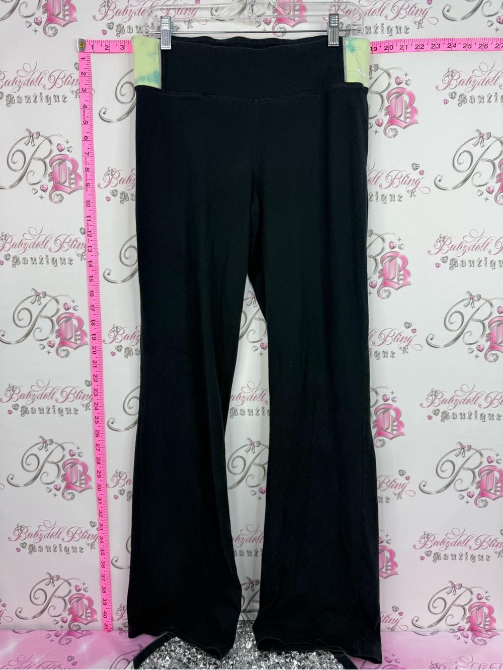 PINK Victoria's Secret Black Boot Cut Flare Pants with Lime Accent